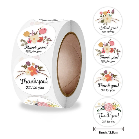 Florale Dankeschön Aufkleber Rolle Runde Blumen Siegel Etiketten Für Kleine Unternehmen Geschenkverpackung Hochzeit Party Umschlag Dekor