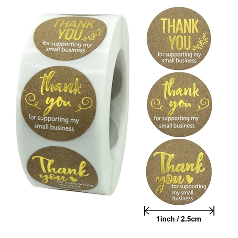 Kraft Paper Thank You Stickers Round Gold Stamping Labels For Small Business Gift Packaging Envelope Sealing Stickers