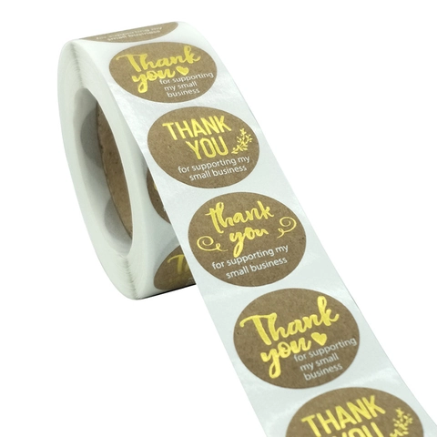 Kraft Paper Thank You Stickers Round Gold Stamping Labels For Small Business Gift Packaging Envelope Sealing Stickers