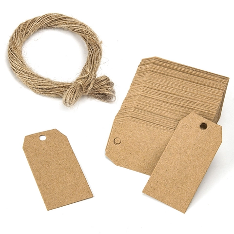 Blank Kraft Paper Gift Tags With Jute Twine Rectangular DIY Hanging Label For Wedding Party Favors Clothing Craft Decor
