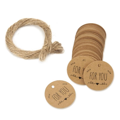 Vintage Round Kraft Paper Gift Tags And Jute Twine For You Heart Design Labels For Wedding Party Favors Gift Wrapping