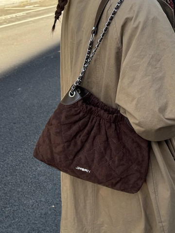 Gesteppte Raute Eimertasche Für Damen Wildleder-Optik PU Umhängetasche Mit Kette Vintage Kordelzug Crossbody Tasche Handtasche