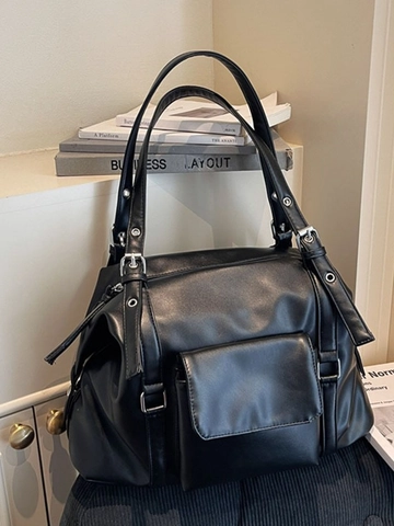 Sac Cabas Vintage en Cuir PU Grande Capacité pour Femmes Sac à Épaule Style Moto Rétro Multi Poches Sac à Main Navetteur