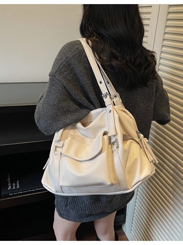Sac Cabas Vintage en Cuir PU Grande Capacité pour Femmes Sac à Épaule Style Moto Rétro Multi Poches Sac à Main Navetteur