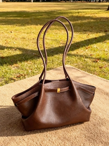 Borsa a Spalla Tote da Donna in Pelle PU di Grande Capacità Borsa a Mano Retrò a Pieghe Con Fibbia in Metallo