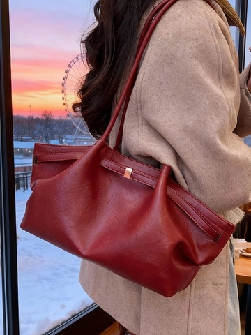 Borsa a Spalla Tote da Donna in Pelle PU di Grande Capacità Borsa a Mano Retrò a Pieghe Con Fibbia in Metallo