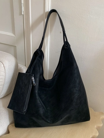 Damen Große Kapazität PU Leder Tote Bag Mit Zusatztasche Minimalistisch Hobo Schultertasche Retro Pendler Alltag Handtasche