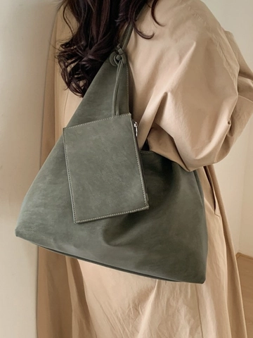 Damen Große Kapazität PU Leder Tote Bag Mit Zusatztasche Minimalistisch Hobo Schultertasche Retro Pendler Alltag Handtasche