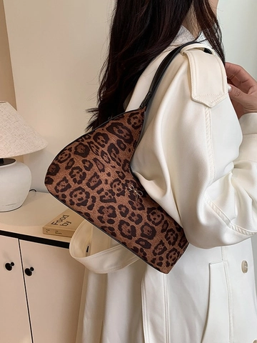 Vintage Leopardenmuster Gepunktete Unterarmtasche Damen PU Leder Webstoff Hobo Tasche Mit Schleife Metalldekor Pendler Handtasche