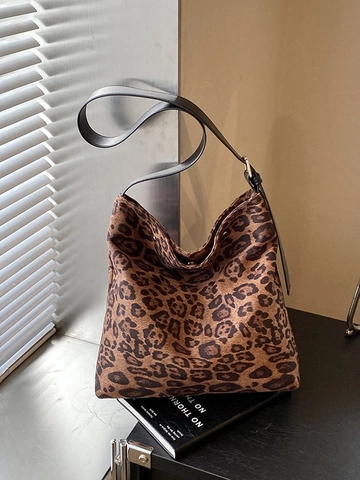 Leopardenmuster Beuteltasche Damen PU Leder Große Kapazität Hobo Tote Umhängetasche Mit Verstellbarem Riemen Lässig Pendeln