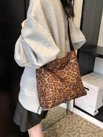 Luipaardprint Bucket Bag Voor Vrouwen PU Leer Grote Capaciteit Hobo Tote Schoudertas Met Verstelbare Riem Casual Woon-werkverkeer