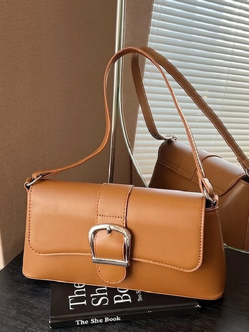 Borsa a Spalla Baguette in Pelle PU Vintage da Donna Con Fibbia in Metallo Borsa Sottobraccio Minimalista per Uso Quotidiano Moda
