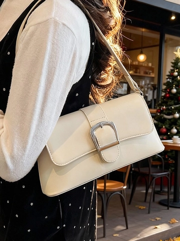 Borsa a Spalla Baguette in Pelle PU Vintage da Donna Con Fibbia in Metallo Borsa Sottobraccio Minimalista per Uso Quotidiano Moda
