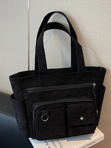 Borsa Tote in Velluto a Coste di Grande Capacità da Donna con Tasche Multiple Borsa a Tracolla Impermeabile per Lavoro Quotidiana Casual Stile Vintage