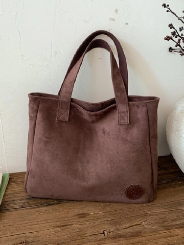 Bolso Tote de Gamuza para Mujer Gran Capacidad Minimalista Retro Color Sólido Bolso de Hombro Correas Dobles Diario