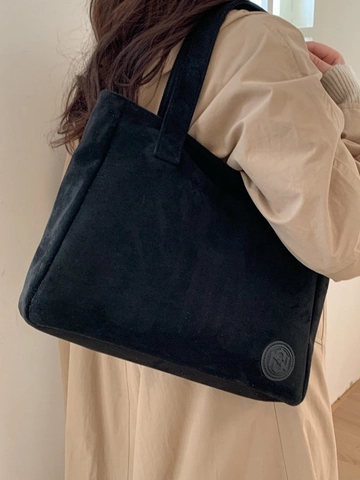 Bolso Tote de Gamuza para Mujer Gran Capacidad Minimalista Retro Color Sólido Bolso de Hombro Correas Dobles Diario