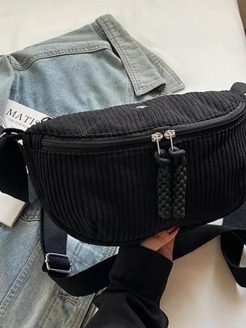 Bolso Bandolera de Pana para Mujer Gran Capacidad Ligero Vintage Media Luna Bolso de Pecho Color Sólido Casual Bolso de Hombro Con Borla Trenzada