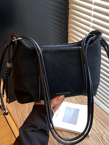 Dames Vintage PU Lederen Dumpling Crossbodytas Contrast Stiksel Trekkoord Schoudertas Mode Woon-werkverkeer Dagelijkse Handtas