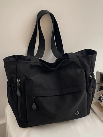 Bolso Tote de Lona de Gran Capacidad para Mujer Multi-bolsillo Bolso de Hombro para Estudiantes Universitarios Escuela Viaje Diario Bolso Casual Color Sólido