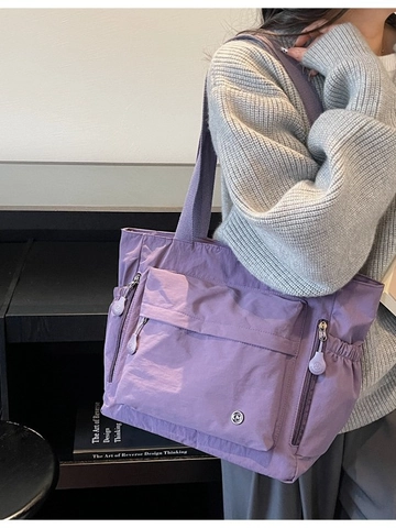 Bolso Tote de Lona de Gran Capacidad para Mujer Multi-bolsillo Bolso de Hombro para Estudiantes Universitarios Escuela Viaje Diario Bolso Casual Color Sólido