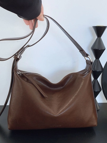 Bolso Tote de Cuero PU Vintage Bolso Bandolera Mujer Gran Capacidad Commuter Bolso Hobo Minimalista Color Sólido Correa Ancha