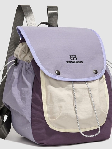 Mochila de Nailon Impermeable Ligera para Mujer Bloque de Color de Moda Mochila de Viaje y Senderismo con Cordón