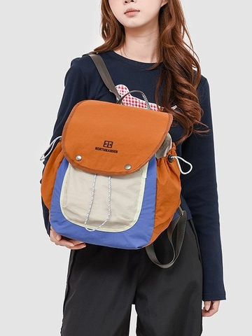 Mochila de Nailon Impermeable Ligera para Mujer Bloque de Color de Moda Mochila de Viaje y Senderismo con Cordón
