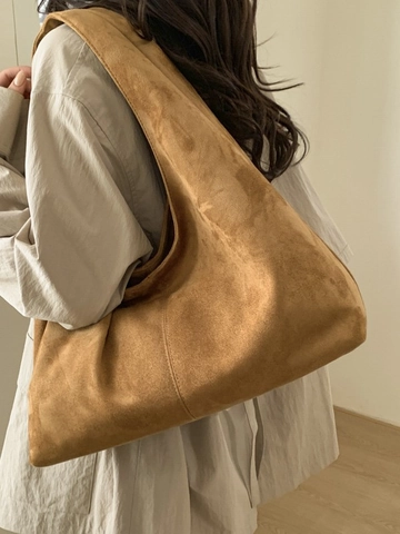 Borsa a Spalla da Donna Minimalista Rétro Effetto Scamosciato in PU Grande Capacità Moda Hobo Tote Bag per Pendolarismo Quotidiano Ufficio