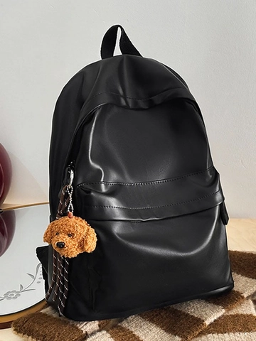 Zaino da Donna in Pelle PU Minimalista di Grande Capacità Borsa da Scuola alla Moda Zainetto Casual con Simpatico Ciondolo Orso
