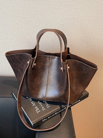 Retro Damen Tote Bag Große Kapazität PU Leder Umhängetasche Vintage Pendler Flügelform Tasche Mit Mehreren Riemen Für Büro