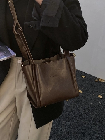 Vintage PU Leder Eimertasche Für Damen Große Kapazität Minimalistische Pendler Umhängetasche Mit Kleiner Tasche Handtasche