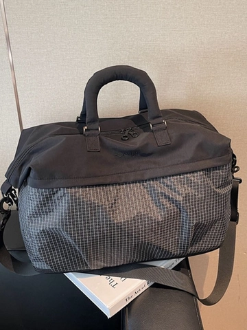Borsa da Viaggio da Donna Grande Capacità in Nylon Leggero con Motivo a Griglia Borsa a Tracolla Tote Casual per Fitness