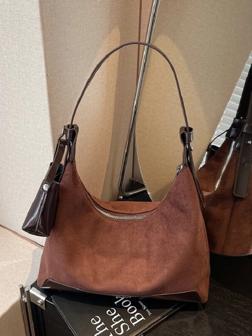 Damen Große Kapazität Matte Wildleder PU Patchwork Tragetasche Retro Hobo Schultertasche Mit Mini-Tasche Lässig Pendler Handtasche