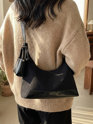 Damen Große Kapazität Matte Wildleder PU Patchwork Tragetasche Retro Hobo Schultertasche Mit Mini-Tasche Lässig Pendler Handtasche