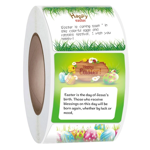 Rotolo di Adesivi Pasquali Con Uova Colorate e Motivi di Erba Verde Per Confezioni Regalo Sigillatura Buste Fai da Te