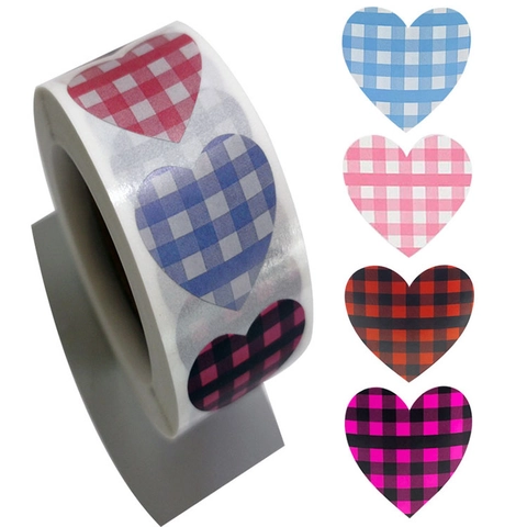 Plaid Heart Valentine's Day Stickers Gingham Adhesive Labels For Gift Wrapping Decorative Party Envelope Invitation Sealing
