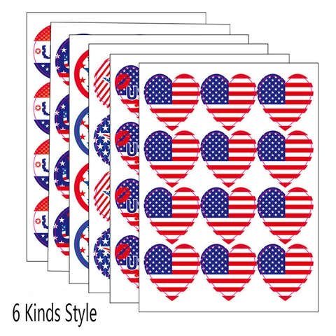 USA Flagge Patriotische Aufkleber Set Amerikanischer Unabhängigkeitstag Wahl Thema Herz Kreis Lippen Formen Dekorative Etiketten Aufkleber