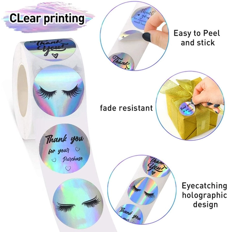 Holografische Thank You Aufkleber Regenbogen Laser Wimperndesign Runde Klebeetiketten Für Kleine Unternehmen Geschenkverpackung