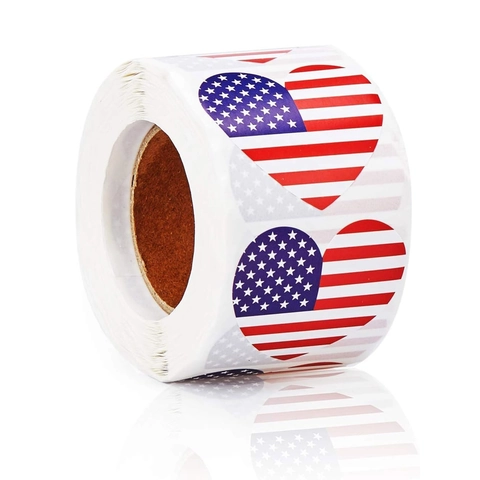 Adesivi Cuore Bandiera USA Etichette Giorno Indipendenza Adesivi Sigillo Decorativo Per Sacchetti Regalo Buste Etichette Rotolo