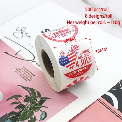 Patriotic Independence Day Stickers Round American Flag Stars Stripes Labels For July Fourth Holiday Party Decor Gift Wrapping