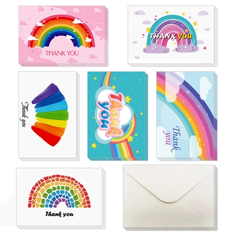 Rainbow Thank You Cards With White Envelopes Folded Cardstock Stationery For Appreciation Business Wedding Birthday Party