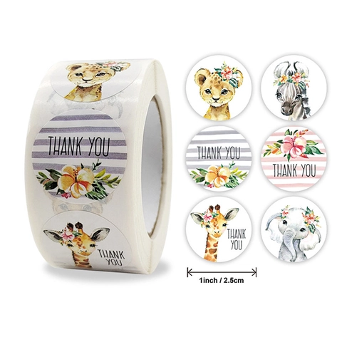Rotolo di Adesivi Thank You Animali Acquerello per Confezioni Regalo Etichette Sigillanti Motivo Floreale Leone Zebra Decorativi