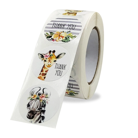 Rotolo di Adesivi Thank You Animali Acquerello per Confezioni Regalo Etichette Sigillanti Motivo Floreale Leone Zebra Decorativi