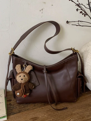 Borsa a Tracolla in Pelle PU da Donna Grande Capacità Retrò Minimalista Hobo Bag Borsa Sottobraccio Crossbody Con Ciondolo