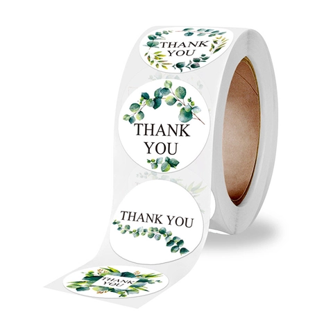 Thank You Stickers Roll Round Green Botanical Floral Seal Labels For Envelopes Gift Packaging Wedding Party Baking Decoration