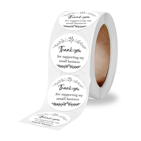 Adesivi Etichette Rotondi Bianchi Minimalisti Thank You For Supporting My Small Business Decorazione Foglia Botanica Sigilli Regalo