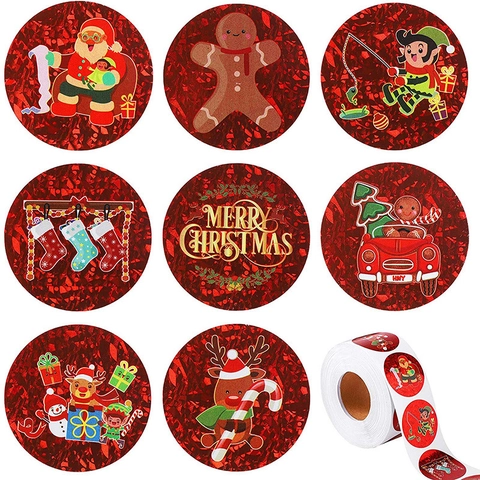 Fröhliche Weihnachten Aufkleber Rund Geschenk Siegel Etiketten Für Feiertagsverpackung Weihnachtsbaum Weihnachtsmann Dekorative Aufkleber