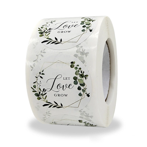 Round Let Love Grow Stickers Green Leaves Wreath Seal Labels For Wedding Party Gift Packaging Decoration