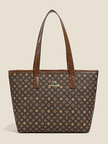 Große Kapazität Damen Tote Bag PU Leder Monogramm Druck Schultertasche Für Tägliches Pendeln Mode Trendige Handtasche