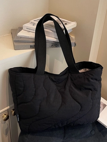 Bolso de Hombro Acolchado para Mujer Gran Capacidad Patrón de Ondas Bolso Tote Puffer Nylon Ligero Bolso de Mano Suave